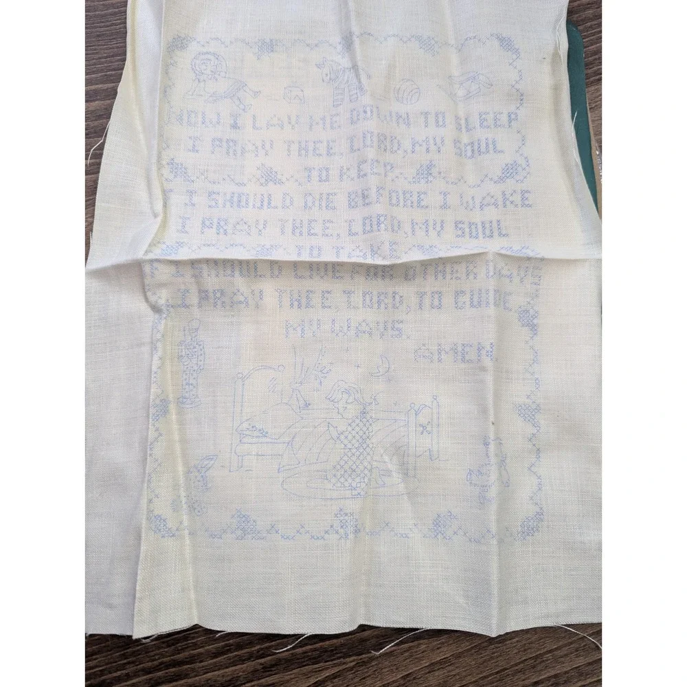 Vintage Cross Stitch Kit Childs Prayer Sampler Linen Floss